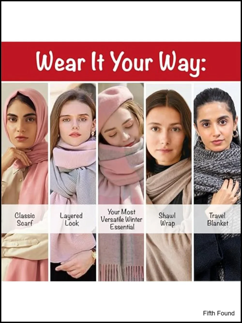 Cashmere-Like Soft Reversible Winter Scarf Pashmina Shawl Wrap